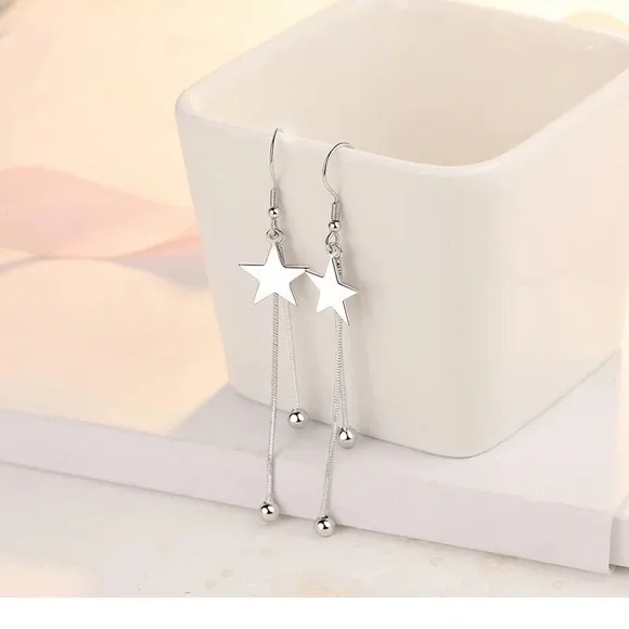 925 Sterling Silver luxury star Tassel bead earrings for women fashion p… - Picture 5 of 5